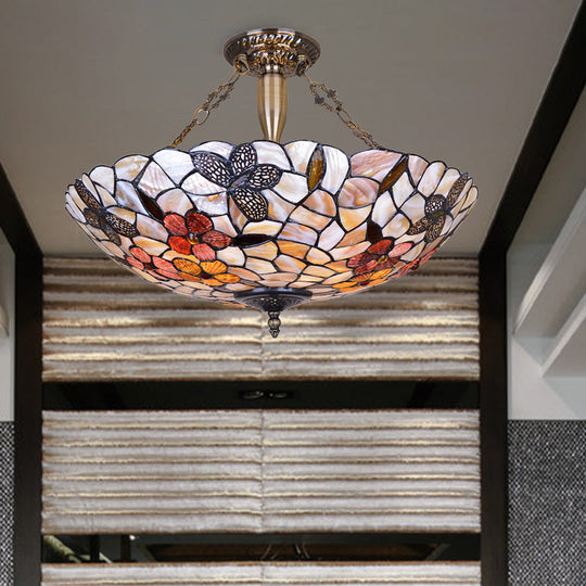 16/20.5 Wide Butterfly Shell Ceiling Flush Mount - Mediterranean Design 3/4 Silver Semi Lights / 16