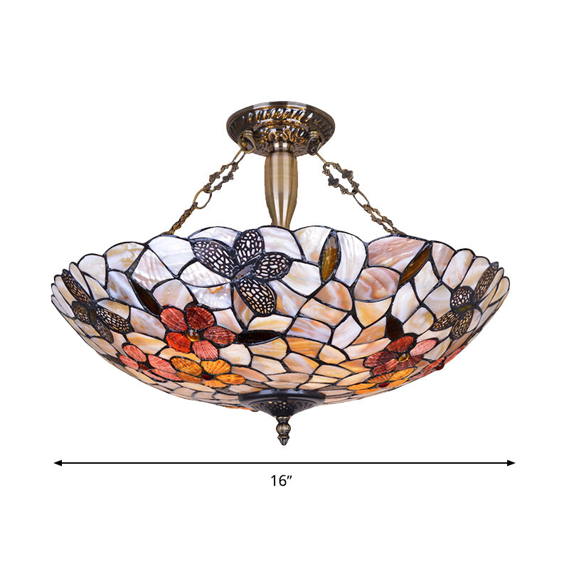 16"/20.5" Wide Butterfly Shell Ceiling Flush Mount - Mediterranean Design - 3/4 Silver Semi Flush Lights