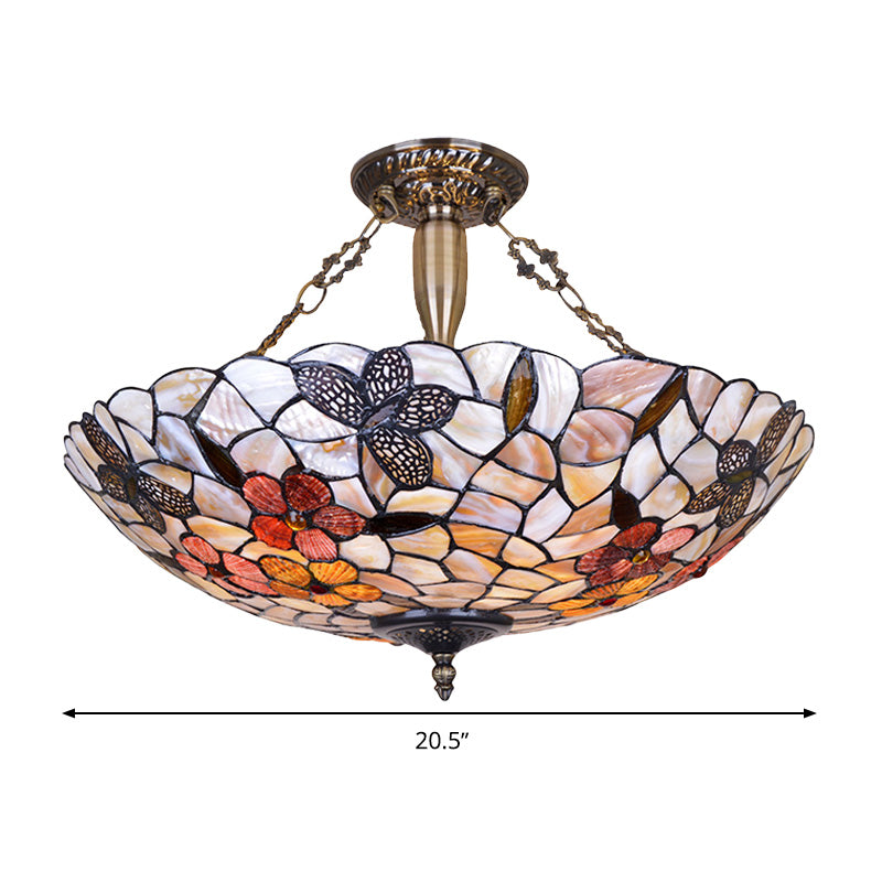 16"/20.5" Wide Butterfly Shell Ceiling Flush Mount - Mediterranean Design - 3/4 Silver Semi Flush Lights