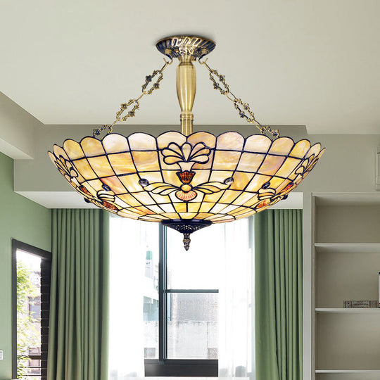 20.5"/21.5" Wide Shell Flower Mediterranean Ceiling Flush Mount - 4 Lights Brass Semi Flush Light