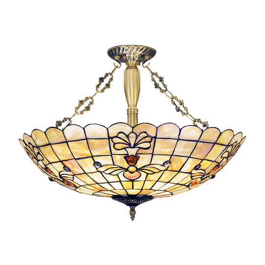 20.5"/21.5" Wide Shell Flower Mediterranean Ceiling Flush Mount - 4 Lights Brass Semi Flush Light