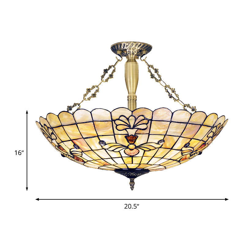 20.5"/21.5" Wide Shell Flower Mediterranean Ceiling Flush Mount - 4 Lights Brass Semi Flush Light