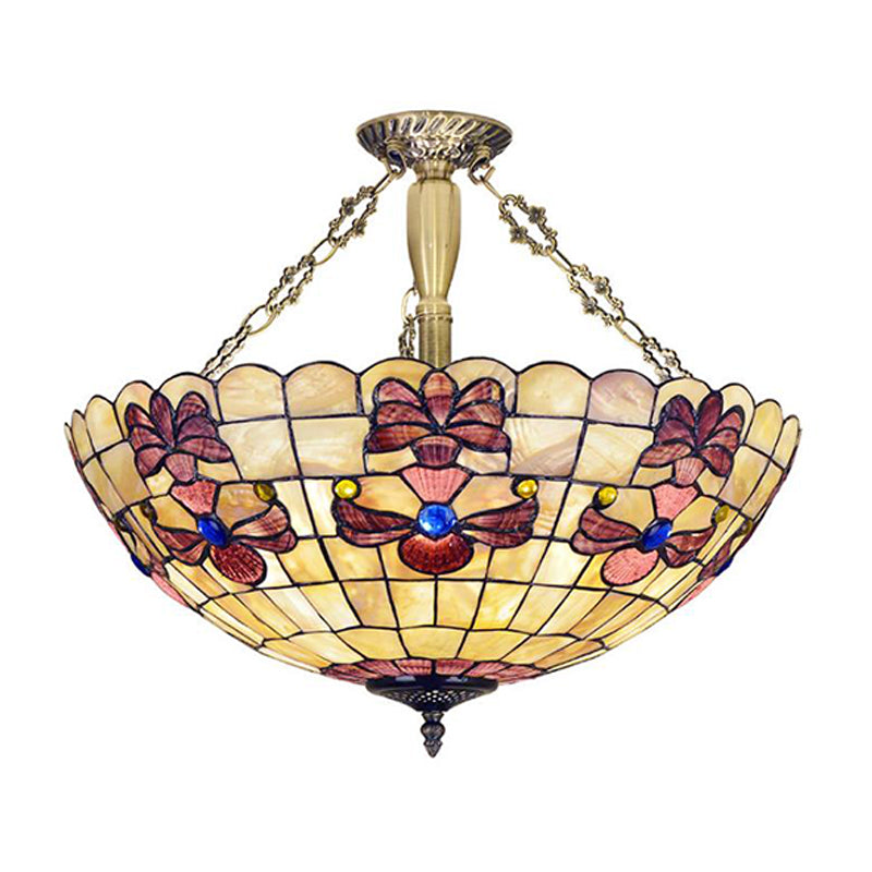 20.5"/21.5" Wide Shell Flower Mediterranean Ceiling Flush Mount - 4 Lights Brass Semi Flush Light