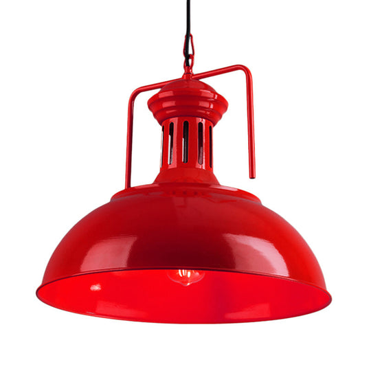 Bowl Industrial Pendant Light with Vented Socket in Red/Yellow