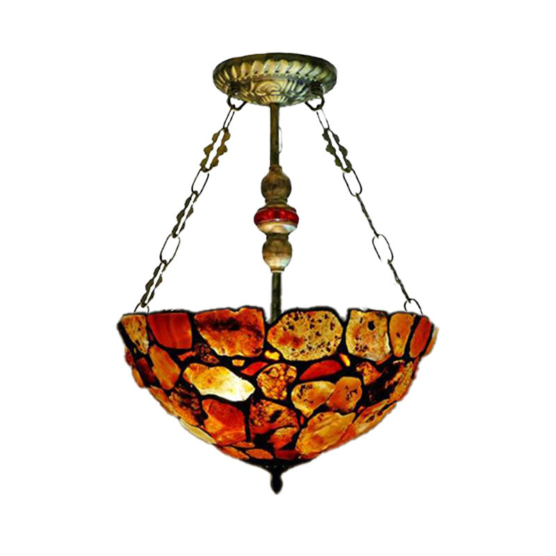 Antique Bronze Chandelier Lamp With Dome Stone Shade - 2/3 Lights 12/16 W Perfect For Dining Room