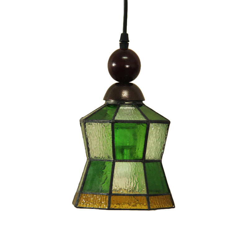 Tiffany Style Green Frosted Glass Geometric Pendant Light - Ideal for Bedroom