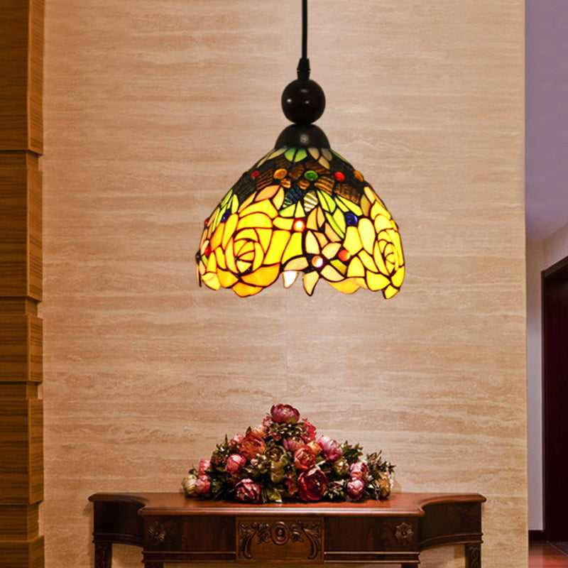 Tiffany Style Stained Art Glass Blossom Ceiling Lamp - Pink/Yellow Pendant Yellow