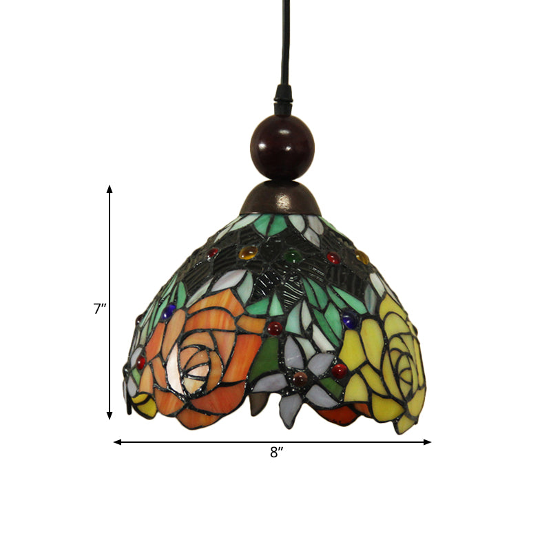 Tiffany Style Stained Art Glass Pendant Light - Pink/Yellow Blossom Ceiling Lamp