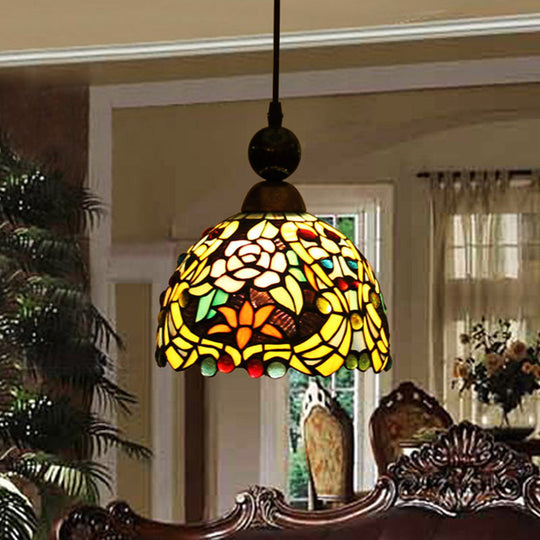 Tiffany Style Stained Art Glass Blossom Ceiling Lamp - Pink/Yellow Pendant Pink