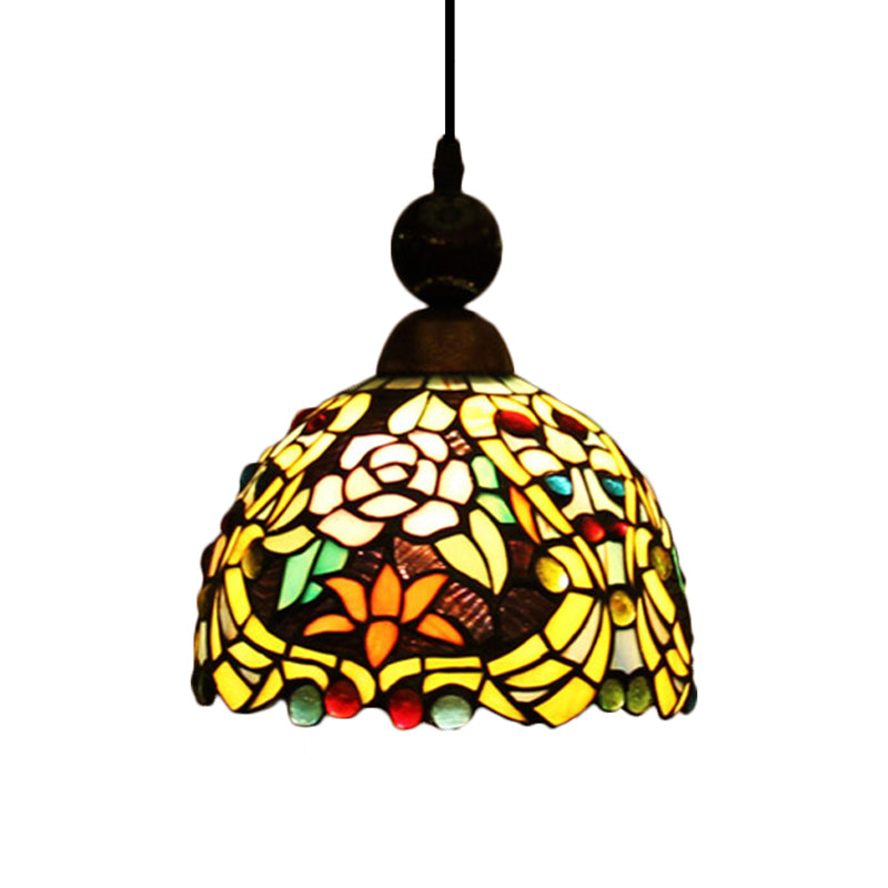 Tiffany Style Stained Art Glass Pendant Light - Pink/Yellow Blossom Ceiling Lamp