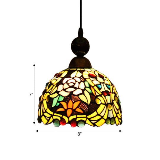 Tiffany Style Stained Art Glass Pendant Light - Pink/Yellow Blossom Ceiling Lamp