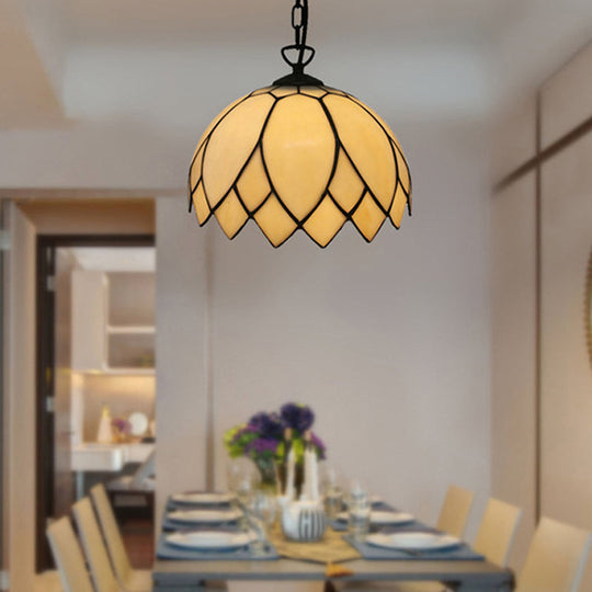 Baroque Black Pendant With Blossom Beige Glass Shade - Kitchen Ceiling Lighting