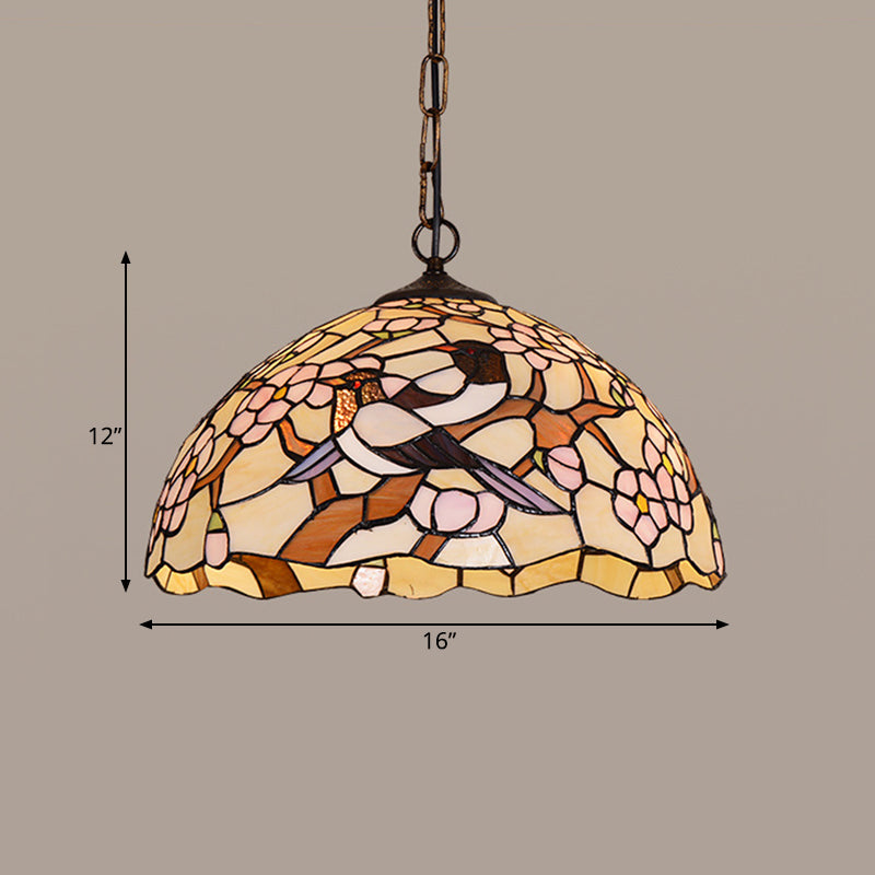 Victorian Stained Glass Ceiling Lamp With White Tropical Bird Pendant - 1 Light