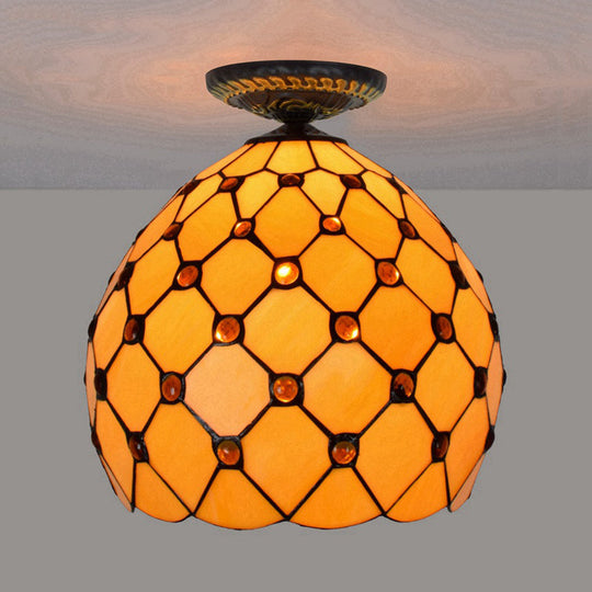 Tiffany-Style Stained Glass Jeweled Ceiling Light in Bronze Flush Mount, Multiple Sizes Available