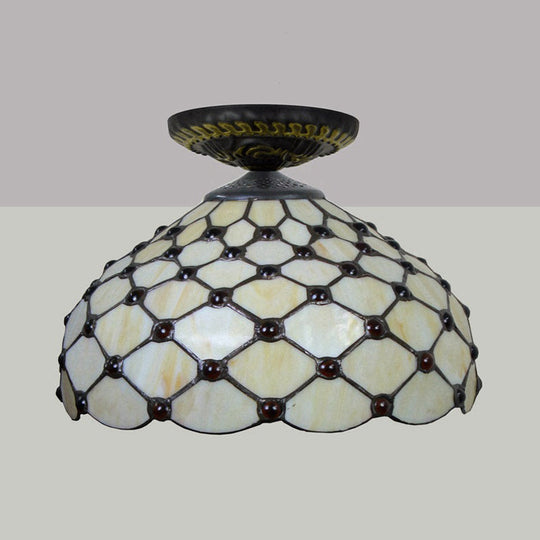 Tiffany-Style Stained Glass Jeweled Ceiling Light in Bronze Flush Mount, Multiple Sizes Available