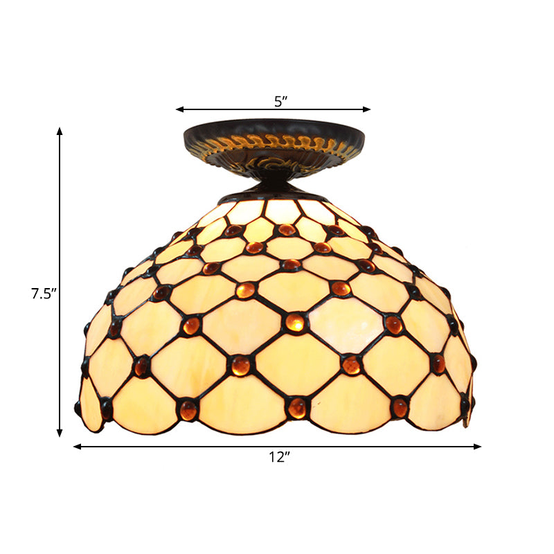 Tiffany-Style Stained Glass Jeweled Ceiling Light in Bronze Flush Mount, Multiple Sizes Available