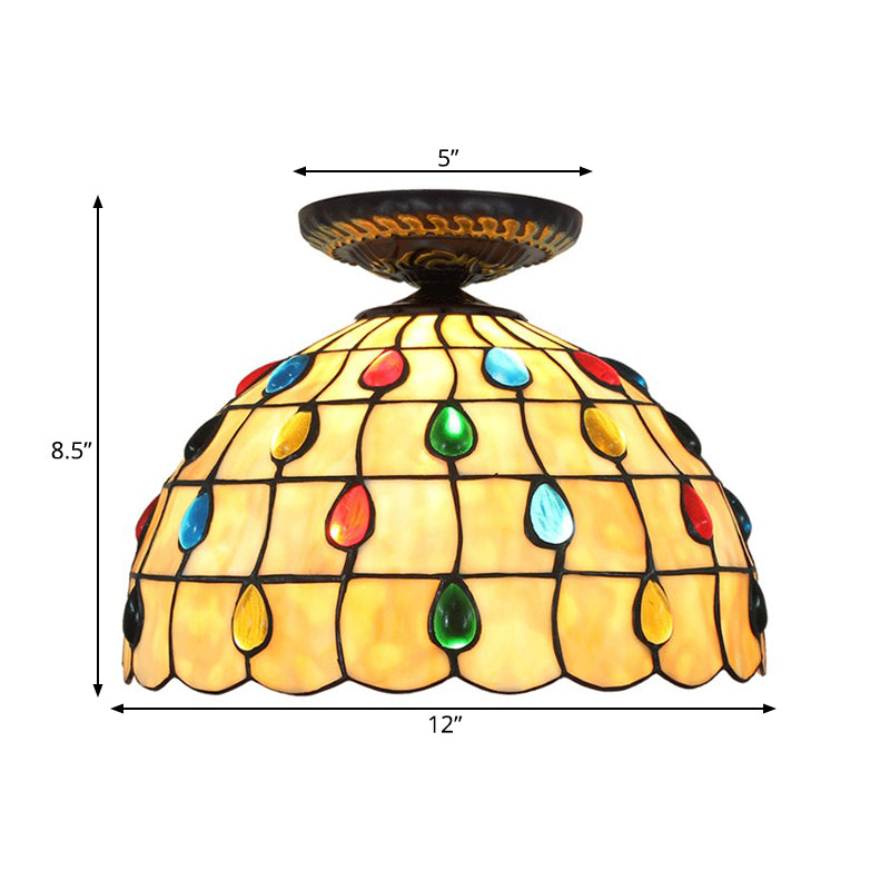 Tiffany-Style Stained Glass Jeweled Ceiling Light in Bronze Flush Mount, Multiple Sizes Available