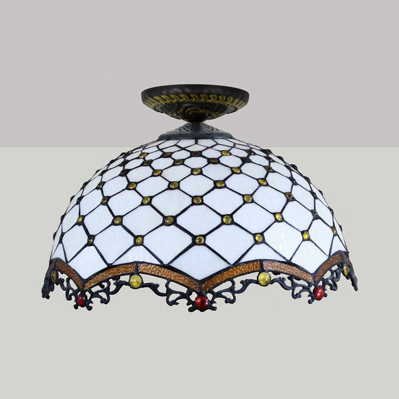 Tiffany-Style Stained Glass Jeweled Ceiling Light in Bronze Flush Mount, Multiple Sizes Available