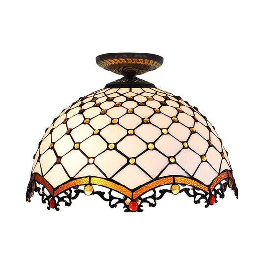 Tiffany-Style Stained Glass Jeweled Ceiling Light in Bronze Flush Mount, Multiple Sizes Available