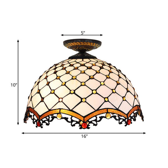 Tiffany-Style Stained Glass Jeweled Ceiling Light in Bronze Flush Mount, Multiple Sizes Available