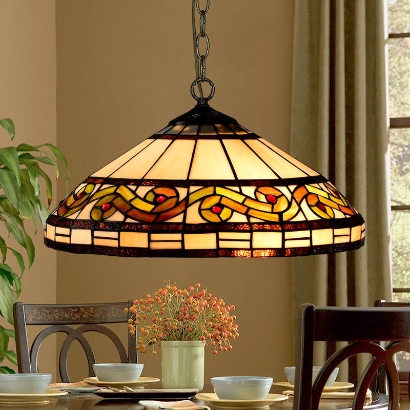 Black Stained Glass Hanging Light Fixture - Mediterranean Pendant Lamp With 1 Multi-Color / B