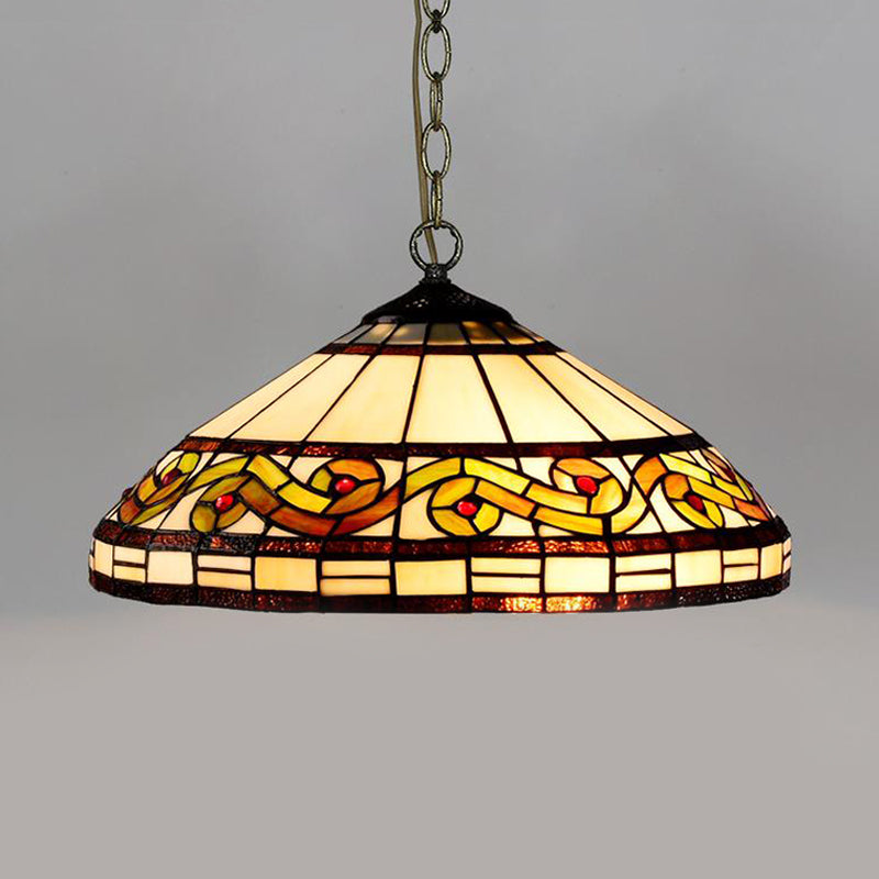 Stunning Stained Glass Pendant Lamp - Flower/Cone Design - 1-Light - Mediterranean - Black Finish