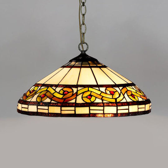 Stunning Stained Glass Pendant Lamp - Flower/Cone Design - 1-Light - Mediterranean - Black Finish