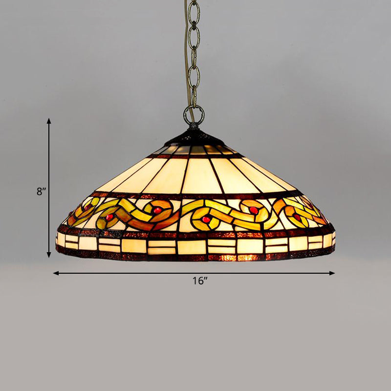 Stunning Stained Glass Pendant Lamp - Flower/Cone Design - 1-Light - Mediterranean - Black Finish