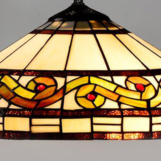 Stunning Stained Glass Pendant Lamp - Flower/Cone Design - 1-Light - Mediterranean - Black Finish