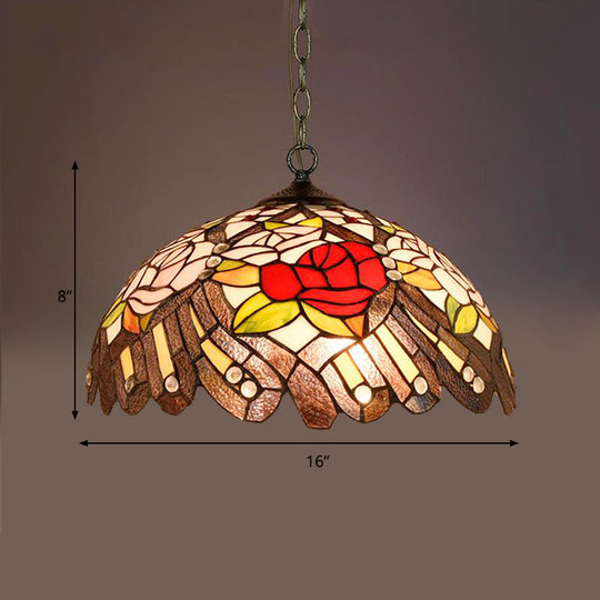 Stunning Stained Glass Pendant Lamp - Flower/Cone Design - 1-Light - Mediterranean - Black Finish