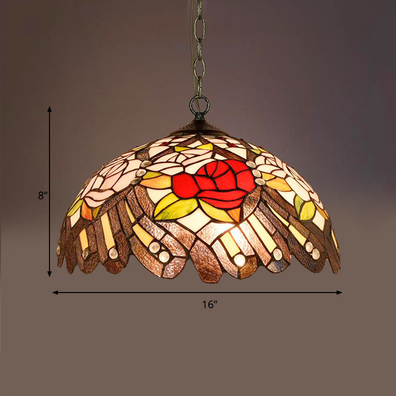 Black Stained Glass Hanging Light Fixture - Mediterranean Pendant Lamp With 1