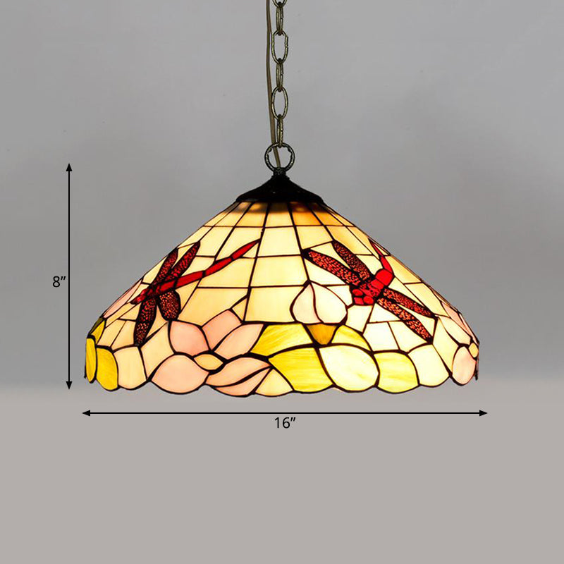 Black Stained Glass Hanging Light Fixture - Mediterranean Pendant Lamp With 1