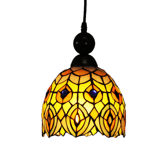 Mediterranean Dragonfly Cut Glass Pendant Light Kit - 1-Light In Black/Red/Yellow For Corridor