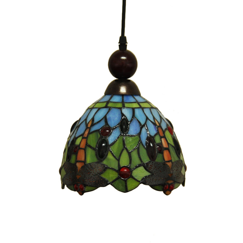 Mediteranean Dragonfly Cut Glass Pendant Lamp in Black/Red/Yellow - Perfect for Corridors