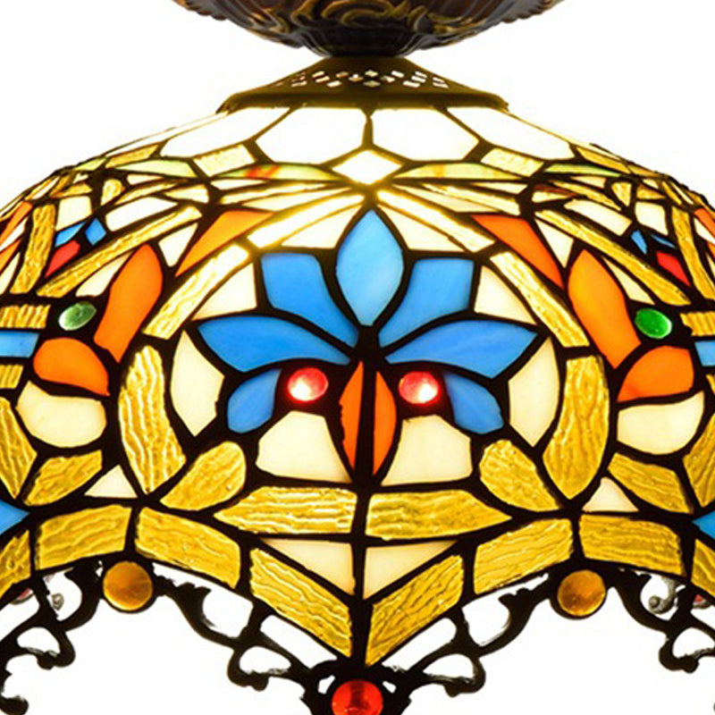 12"/16" W Baroque Scalloped Flush Mount Ceiling Lamp - Handcrafted Stained Glass, 1 Bulb, Black