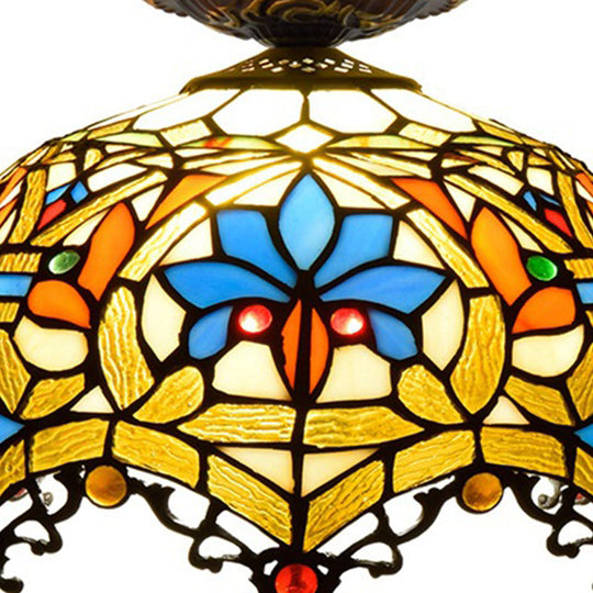 12/16 W Baroque Scalloped Flush Mount Ceiling Lamp - Handcrafted Stained Glass 1 Bulb Black