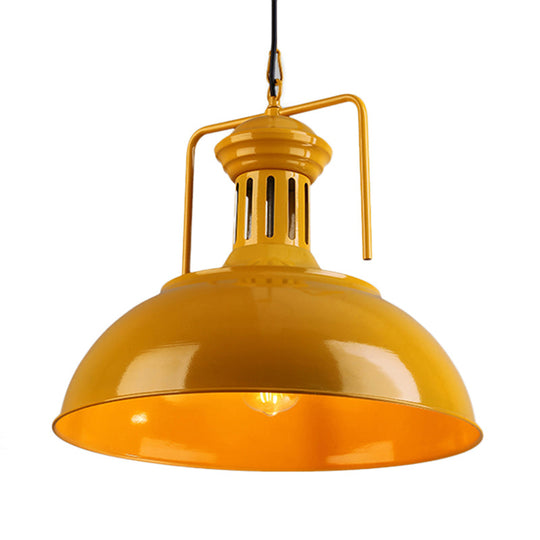 Bowl Industrial Pendant Light with Vented Socket in Red/Yellow