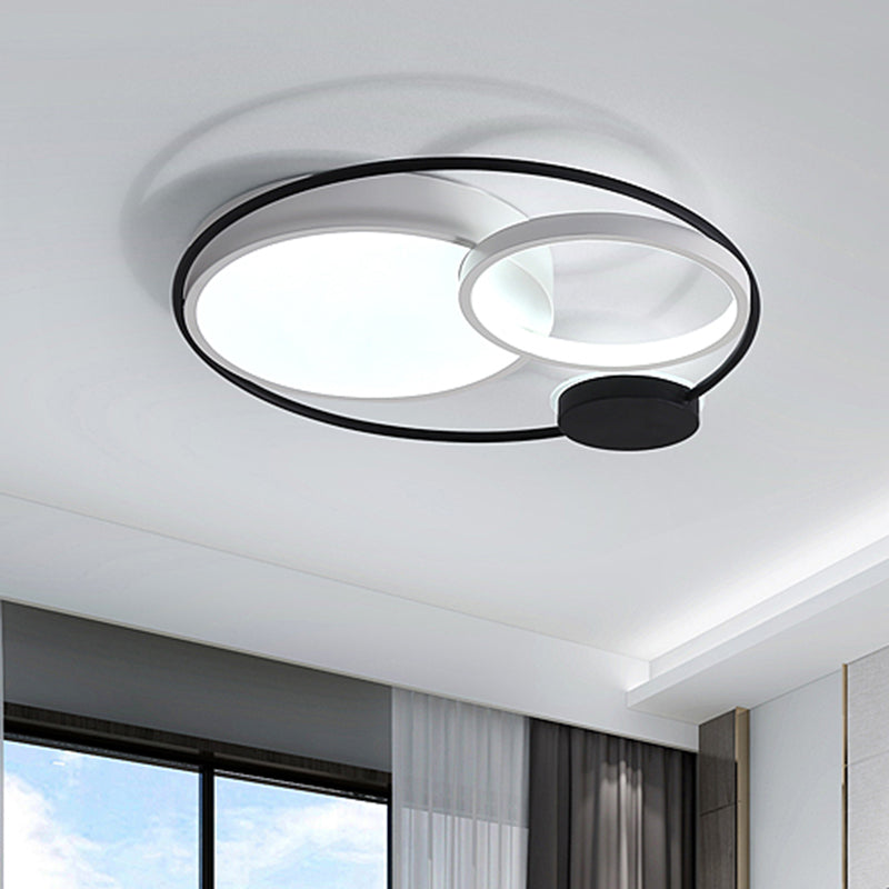 Contemporary Flush Mount Ceiling Light In Black And White - Acrylic Round Led Fixture (16/19/23.5