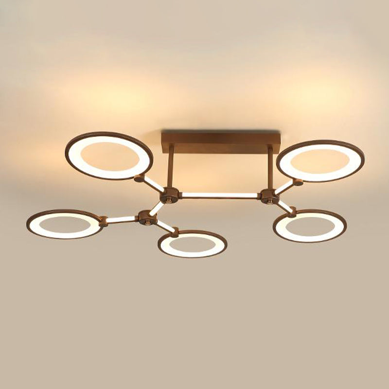 Acrylic Semi Flush Mount Ceiling Lamp - 5 Light Circle Ring Fixture for Contemporary Living Room in Coffee