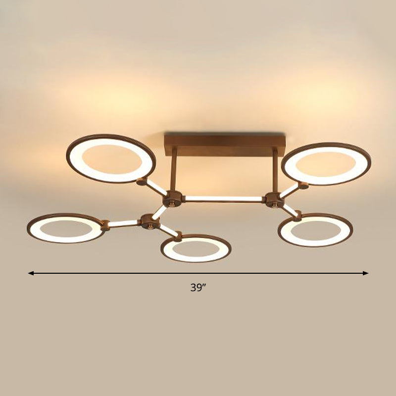 Acrylic Semi Flush Mount Ceiling Lamp - 5 Light Circle Ring Fixture for Contemporary Living Room in Coffee