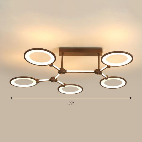 Acrylic Semi Flush Mount Ceiling Lamp - 5 Light Circle Ring Fixture for Contemporary Living Room in Coffee