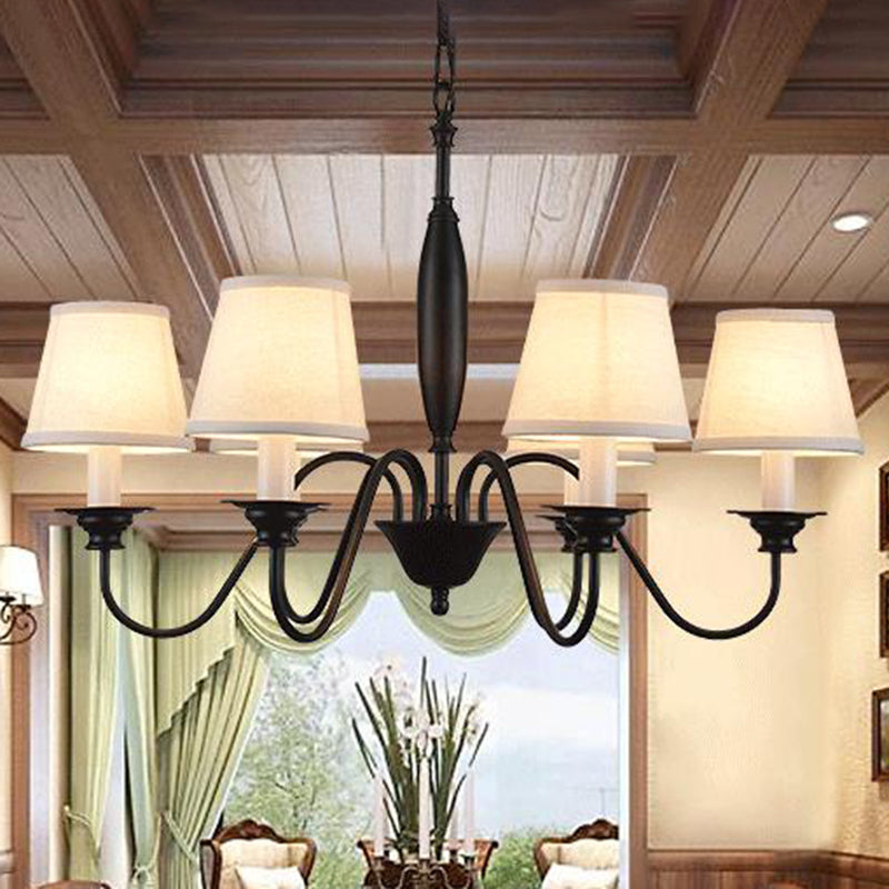 Modern White Barrel Chandelier: 6-Light Fabric Suspension Lamp For Dining Room