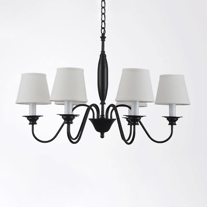 Modern White Barrel Chandelier: 6-Light Fabric Suspension Lamp For Dining Room