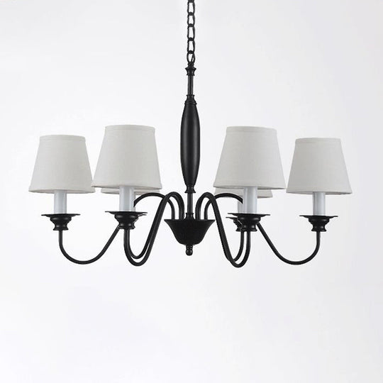 Modern White Barrel Chandelier: 6-Light Fabric Suspension Lamp For Dining Room