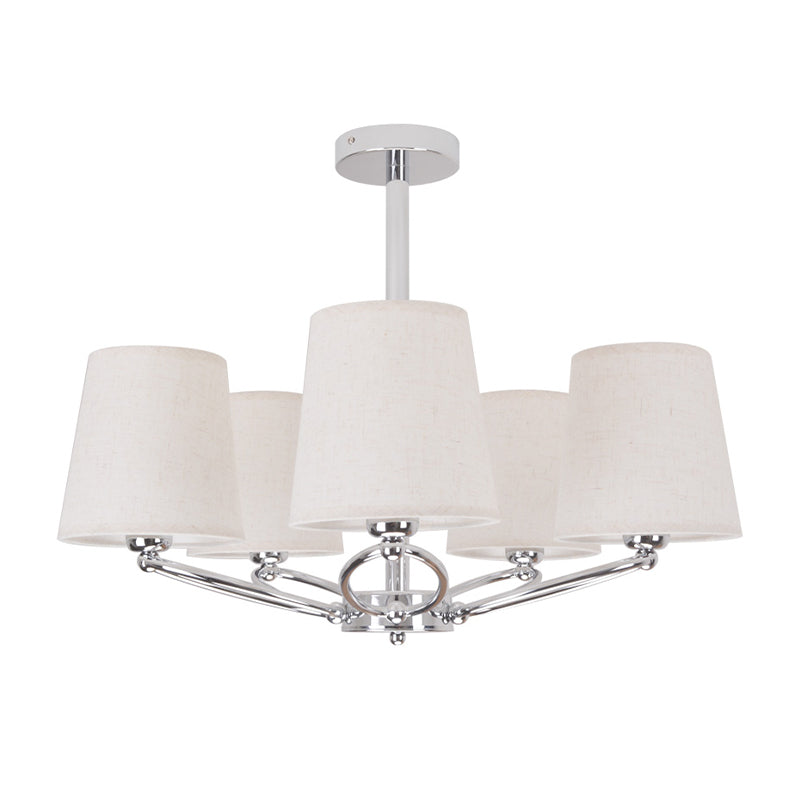 Modern Chrome Barrel Chandelier With 5 Fabric Pendant Lights - Bedroom Lighting Kit