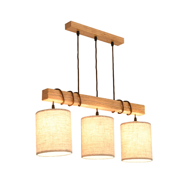 Wooden 3-Head Fabric Island Pendant Light For Modern Dining Rooms