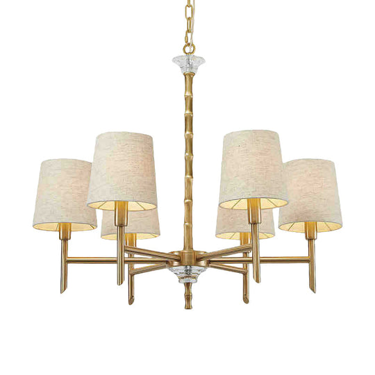 Modern Fabric Barrel Chandelier With 6 Brass Lights For Living Room Hanging