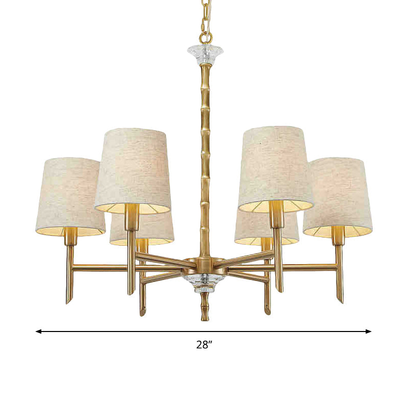 Modern Fabric Barrel Chandelier With 6 Brass Lights For Living Room Hanging