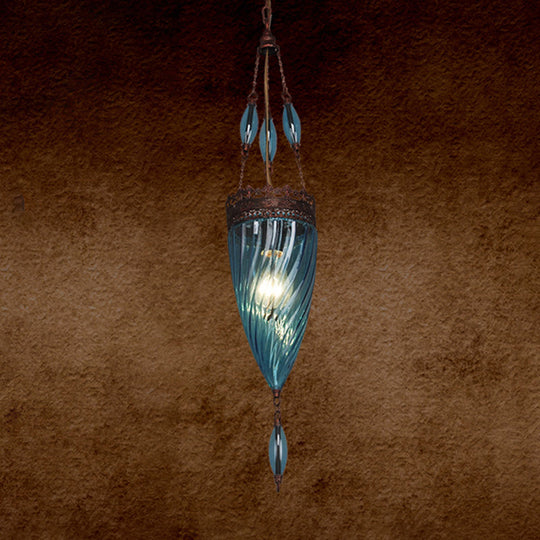 Moroccan Textured Glass Cone Hanging Ceiling Light - Red/Blue/Green 1 Down Lighting Blue