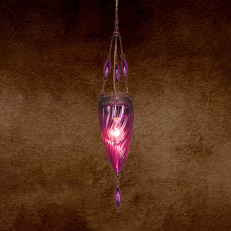 Moroccan Textured Glass Cone Hanging Ceiling Light - Red/Blue/Green 1 Down Lighting Purple